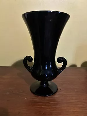 Buy Tiffin Black Amethyst Glass Double Handle Vase Collectable Vintage 10.5  • 51.97£