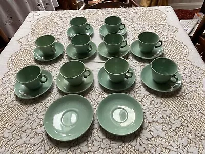 Buy Woods Ware  Beryl  Green Cups And Saucers X 10 Set, Good Used Condition • 55£