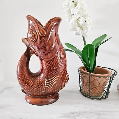 Buy Vtg Dartmouth Devon Brown Glaze Large Gurgle Gluggle Glug Jug Fish Vase 9.25  • 39.50£