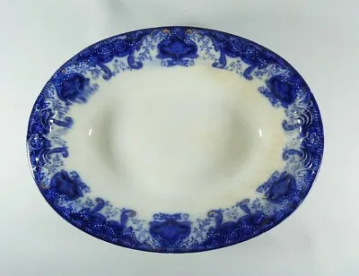 Buy Antique Edwardian 1900 J & G Meakin Regal Blue & White Oval Serving Bowl Pottery • 28.18£