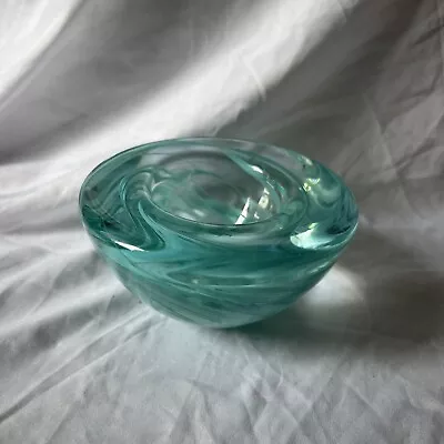 Buy Art Glass Candle Holder Blue Teal / Aqua Swirl Tea Light - Kosta Boda Possibly? • 20£