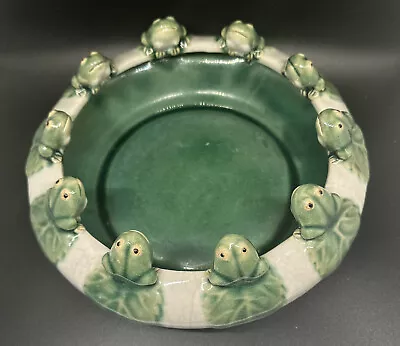 Buy Vintage Majolica Style Glazed Art Pottery 10 Frogs On Lilly Pads Bowl Planter • 39.85£