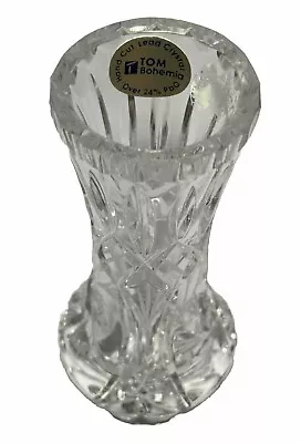 Buy Rare Vintage Tom Bohemia 24% PbO Hand Cut Czech Crystal Bud Vase Labeled ~4”Hx1” • 96.04£