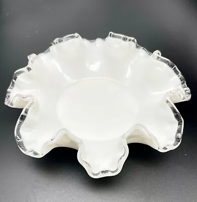 Buy Fenton Silver Crest Milk Glass Compote Candy Bowl Ruffled Edge 8” Excellent Cond • 12.32£