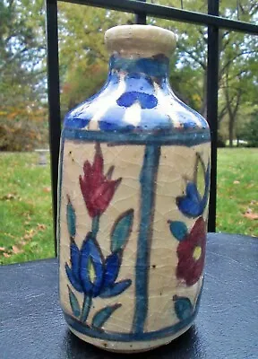 Buy Antique PERSIAN QAJAR Hand Painted IZNIK Pottery Folk Art Flower Crackle Bottle • 93.92£