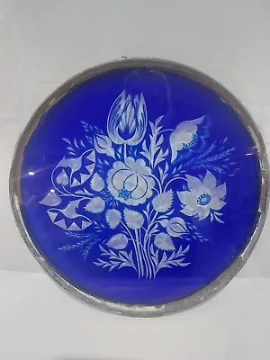 Buy Antique Cobalt Blue Cut Glass Round Window Panel (a) • 75£