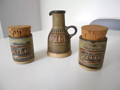Buy Tremar Cornwall Pottery Studio Peppper, Garlic Spice Jars Cork Stoppers & Oil • 8.99£