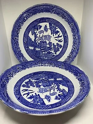 Buy Staffordshire  Blue Willow 7.75  Rimmed Soup Bowl Wm Adams & Co England Set Of 2 • 19.20£