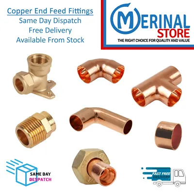 Buy Copper Pipe Fittings End Feed Connectors Solder Plumbing 10mm-15mm-22mm-28mm • 1.01£
