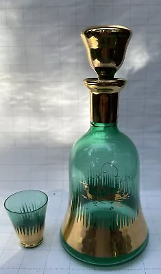 Buy Mid Century Handblown Small Amber Glass Ships Decanter And Snifter Nice! • 37.46£