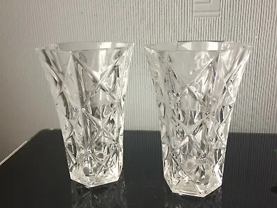 Buy D'Arques Durand Cut Crystal Vases PAIR OF Décor STYLE Hexagonal Glass Vase Home  • 10£