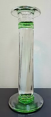 Buy Signed  Lm 92  21 Cm Art Glass Green Mottles On Clear Classical Candlestick Vgc • 38£