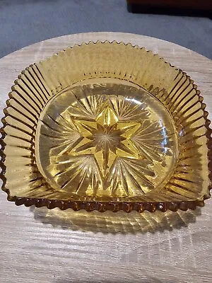 Buy Vintage Sowerby 1930s Pressed Amber Glass Square Dish • 10£