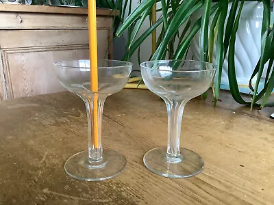 Buy 2 Small Victorian / Edwardian Faceted Hollow Stem Champagne / Cocktail Glasses • 7£