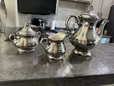 Buy Vintage Bavaria Waldershof Silver Porcelain 3 - Piece Tea Coffee Set Germany • 132.05£