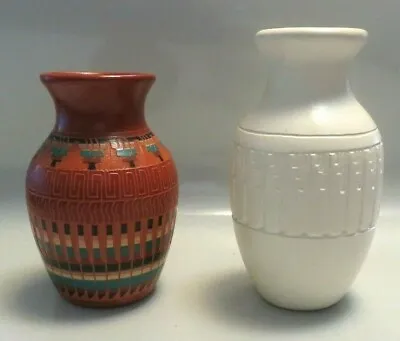 Buy 2 Navajo Pottery Pots Etched & Hand Painted Feathers Signed Begay, Binish • 28.88£