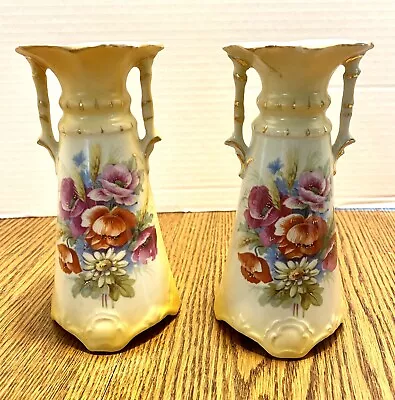 Buy Austria Austrian Matte Finish Porcelain Floral Vases 6.25” Tall Set Of 2 • 9.37£