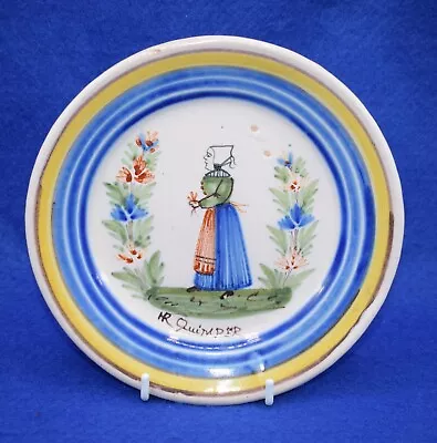 Buy Antique Hr Quimper Folk Art Plate Breton Lady Figure • 12£