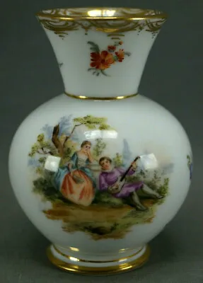 Buy Edme Samson Paris Hand Painted Dresden Watteau Scene Floral Gold 3 3/4 Inch Vase • 200.62£