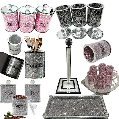 Buy XXL Crushed Diamond Crystal Tea Coffee Sugar Canisters Jars Sparkly Bling Sets  • 39.99£