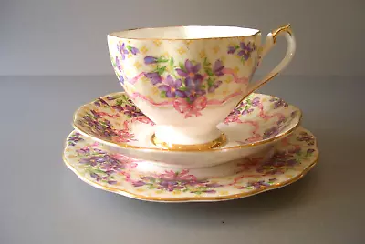 Buy Queen Anne - Sweet Violets - Cup Saucer & Side Plate  Trio - Pink Bows & Posies • 40£
