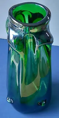 Buy Heavy Unmarked Iridescent Green Glass Art Nouveau 8  Vase 205 Mm 861g • 30.92£