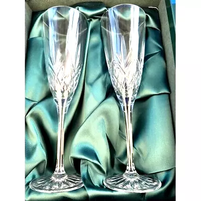 Buy Two Edinburgh Crystal 'Thomas Webb' Champagne Flutes Boxed • 22£