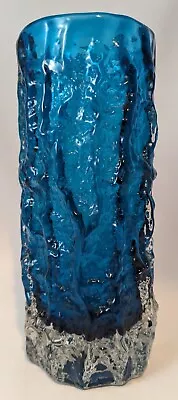 Buy Whitefriars Kingfisher Blue Medium 7.5  Textured Glass Bark Vase Geoffrey Baxter • 99.99£