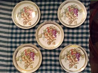 Buy Set Of 5 Vintage Dresden China Dessert Plates - Gold Rim, Grapes & Old Dc Mark!! • 27.84£