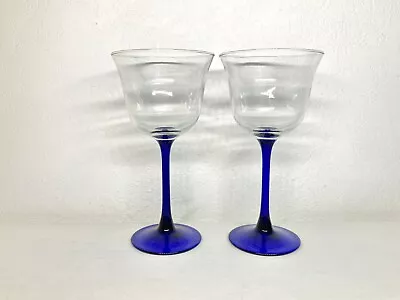 Buy Vintage Cobalt Blue Stemmed D'Arques-Durand Wine Goblets Set Of 2 • 21.13£