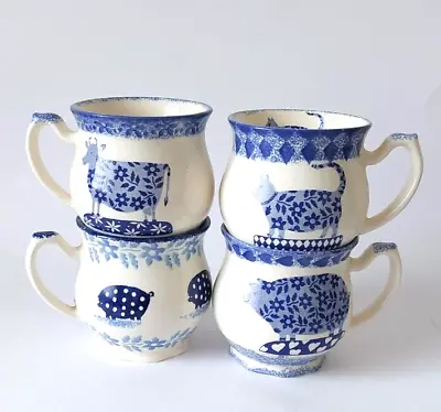 Buy 4 X Moorland Pottery ~ Chelsea Works ~ Blue & Cream Mugs • 29.99£
