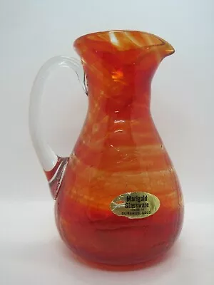 Buy Vintage Marigold Crackle Glassware Water Pitcher Durango Colo. Orange Swirl • 9.46£