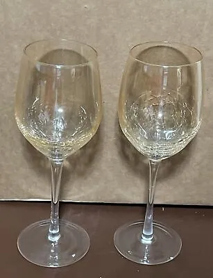 Buy 2 PIER 1 IMPORTS Golden Amber Luster Crackle Glass Wine Glasses • 38.55£