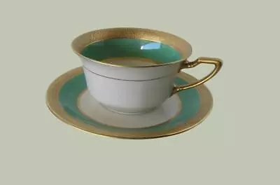 Buy Rosenthal Ivory Bavaria Green W Gold Trim Coffee/Tea Cup And Saucer Set • 52.83£