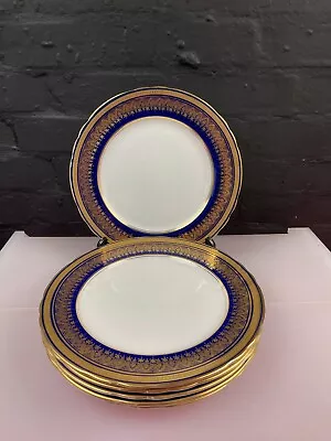 Buy 6 X Aynsley 7410 Simcoe Cobalt Blue Gold Dinner Plates 10.5  Wide Set • 299.99£