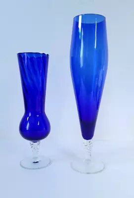 Buy Cobalt Blue GLASS VASES With Spiral Stems. • 5£