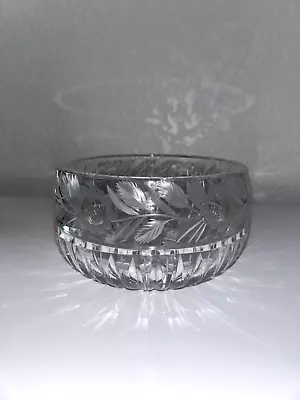 Buy Vintage Etched Floral Cut Glass Crystal Bowl Sawtooth Edge 6.25  See Pics • 28.46£