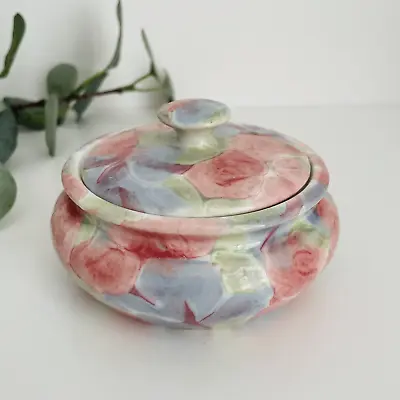 Buy Vintage Trinket Pot Dish With Lid Pink Rose Bridlington 80s Pastels Retro Vanity • 12£