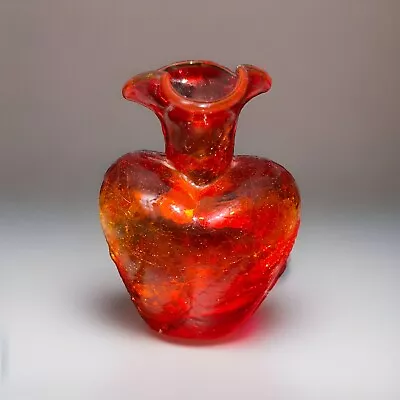 Buy Vtg Rainbow Hand Blown Amberina Reddish Tangerine Crackle Glass Vase Heart 5  • 11.98£
