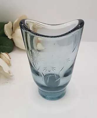 Buy Vintage Swedish Strombergshyttan Glass Vase Etched Flowers Glass Decor • 25£