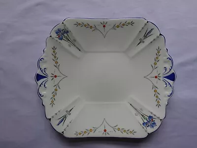 Buy Shelley Art Deco Blue Iris 11561 Queen Anne Tab Handled Cake Plate • 24.95£