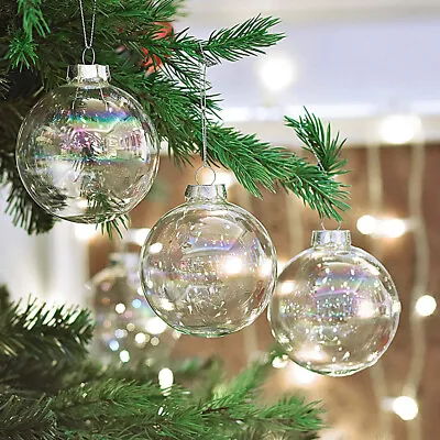 Buy 50pcs Clear Iridescent Sphere Glass Baubles Balls DIY Filling Xmas Tree Hanging • 10.95£