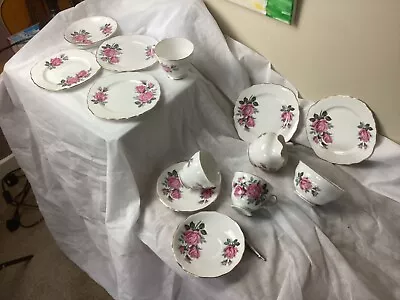 Buy Royal Vale Bone China Tea Set PINK ROSES Vintage  12 Pieces • 25£
