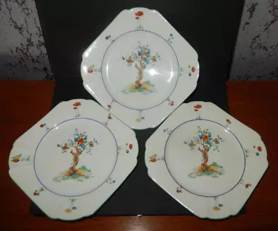 Buy Shelley Queen Anne Crabtree Three Side Plates 6.5 Inches C.1929 • 29£