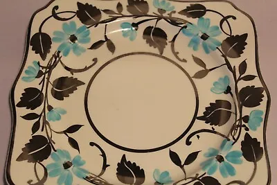 Buy Vintage MYOTT  Son And Co Silver Lustre Hand Painted Square Plate 8.5'' Leaves  • 22.71£