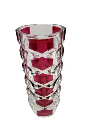 Buy Fabulous Vintage Cylinder Vase Bohemian Czech Cranberry And Clear • 9.50£