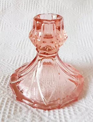 Buy Candlestick ~ Peach Colour ~ Pressed Glass ~ Vintage ~ C1930s • 9.99£