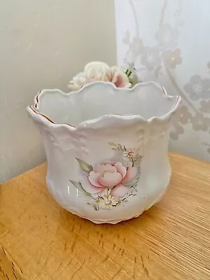 Buy Vintage Maryleigh Pottery Cream Floral Plant Pot With Gilt Edge • 20£