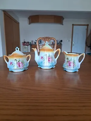 Buy Teapot, Creamer & Sugar Bowl With Lid Antique Rose Pattern Porcelain China Set • 113.79£