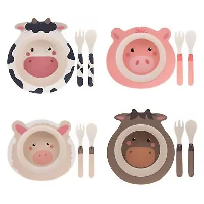 Buy Eco-Friendly Bamboo Farm Animal 3 Piece Childrens Dinner Set Bowl Spoon & Fork • 9.99£